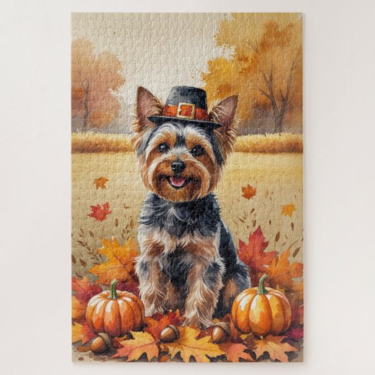 Puzzle Yorkshire Terrier Automne quitte Thanksgiving Art (Vertical)