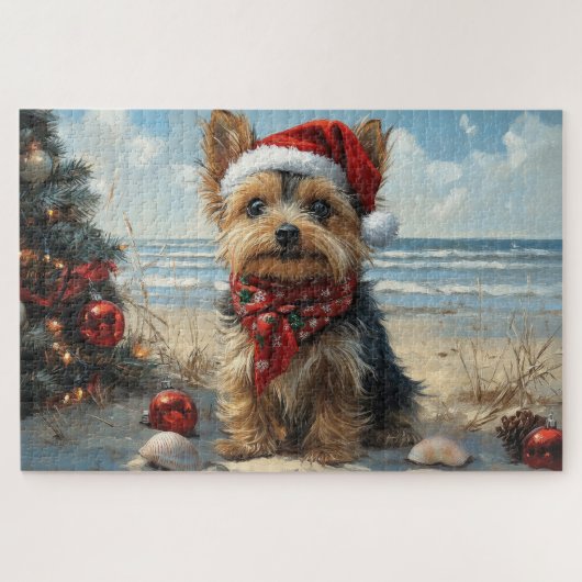 Puzzle Yorkshire Terrier Chien Noël Plage Vintage (Horizontal)
