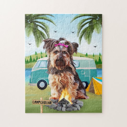Puzzle Yorkshire Terrier Dog Camping (Vertical)