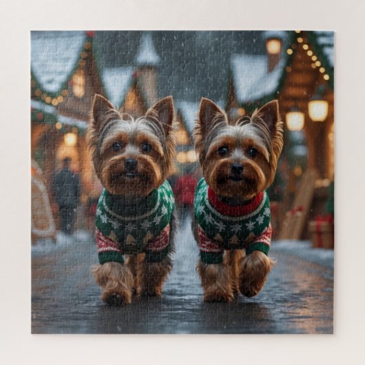 Puzzle Yorkshire Terrier Dogs Christmas Snow Holiday  (Vertical)