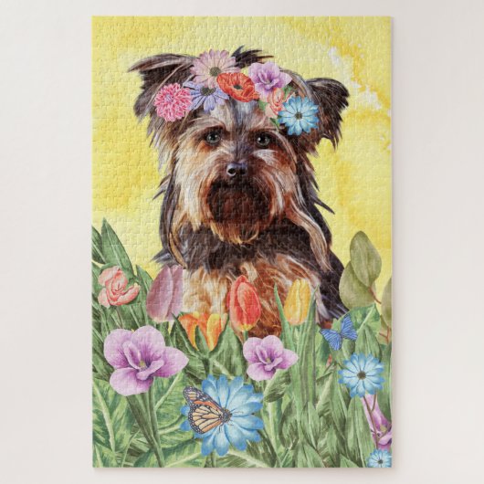 Puzzle Yorkshire Terrier Fleurs de chiens (Vertical)