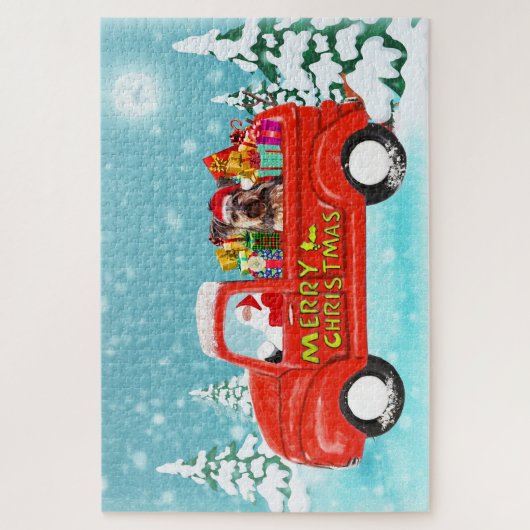 Puzzle Yorkshire Terrier Noël Père Noël Livraison Camion (Vertical)