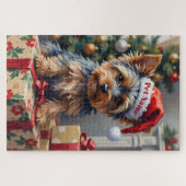 Puzzle Yorkshire Terrier on Presents with Santa Hat (Horizontal)