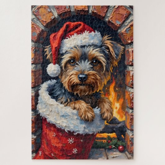Puzzle Yorkshire Terrier Peeking from Christmas Stocking (Vertical)