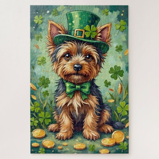 Puzzle Yorkshire Terrier St Patrick’s Day Chien Chanceux (Vertical)