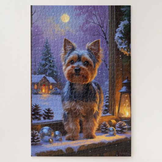 Puzzle Yorkshire Terrier With Christmas Lights Holiday (Vertical)