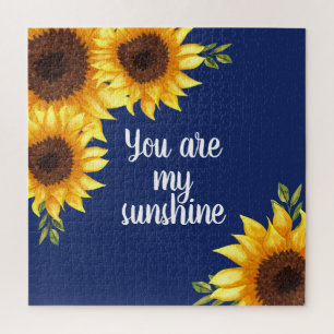 Puzzle You are My Sunshine Yellow Sunflowers Navy Blue