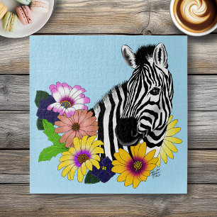 Puzzle Zèbre Bleu Coloré Daisy Floral Faune