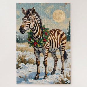 Puzzle Zèbre vintage dans un champ de Noël enneigé