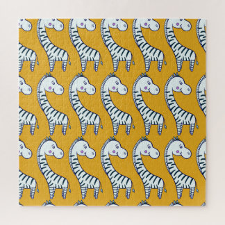 Puzzle Zèbres de dessin : motif arrière - plan jaune.