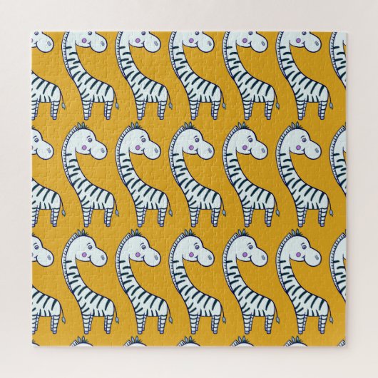 Puzzle Zèbres de dessin : motif arrière - plan jaune. (Vertical)