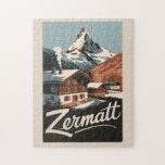 Puzzle Zermatt Suisse Travel Art Vintage<br><div class="desc">Design de déplacement vectoriel rétro Zermatt. Zermatt,  dans le canton du Valais,  est une station de montagne réputée pour le ski,  les escalades et le randonnée.</div>