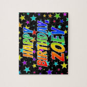 Puzzle "ZOEY" Prénom, Amusant "HEUREUX ANNIVERSAIRE" (Vertical)