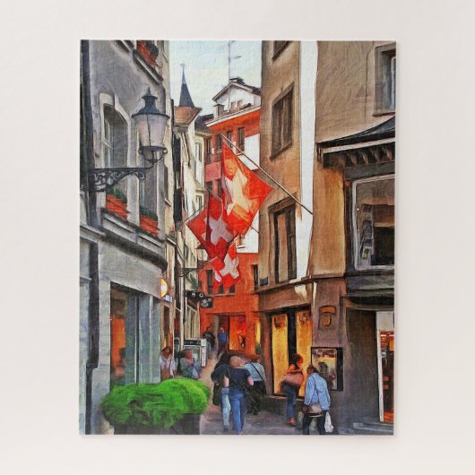 Puzzle Zurich. La grandeur des drapeaux de la Suisse (Vertical)