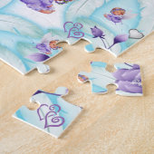 Puzzles Ange Coeurs pourpres Plumes bleues (Côté)