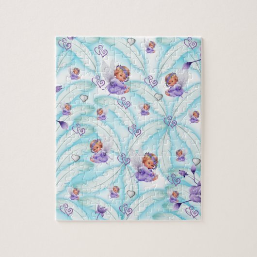 Puzzles Ange Coeurs pourpres Plumes bleues (Vertical)