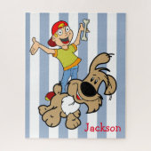 Puzzles Bleu & Blanc Stripe Chien Bone Boy (Vertical)