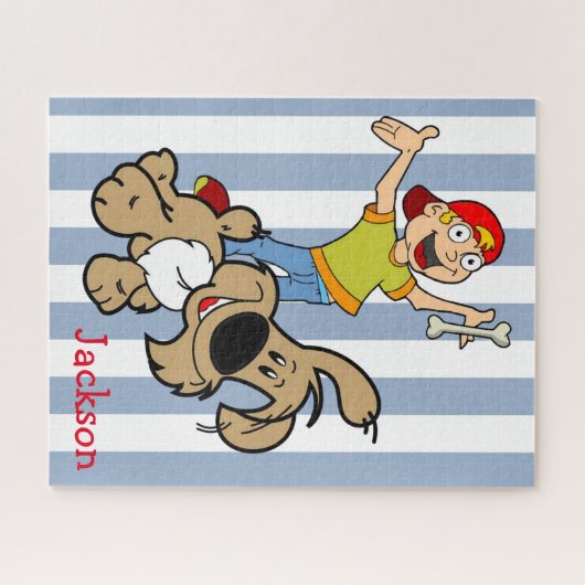 Puzzles Bleu & Blanc Stripe Chien Bone Boy (Horizontal)