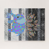 Puzzles Blue Elephant Noir & Marbre blanc Floral (Horizontal)