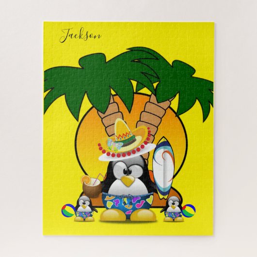 Puzzles Blue Penguin Surfer Sombrero (Vertical)