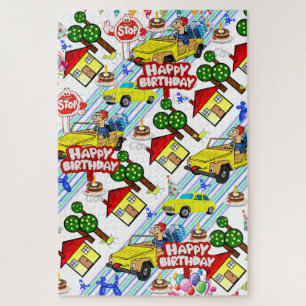 Puzzles Boys Happy Birthday Cars Witte honden Legpuzzel
