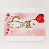 Puzzles Cat Red Hearts Happy Valentine's Day Legpuzzel (Horizontaal)