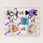 Puzzles Chats Kittens Feline Poissons osBande rose (Horizontal)