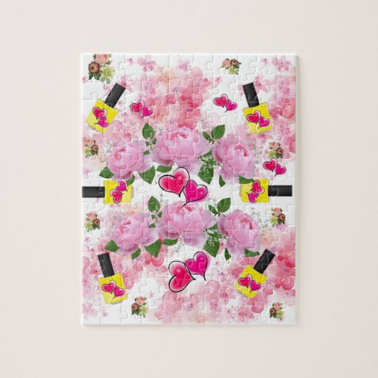 Puzzles Coeurs rose blanc Clou jaune Polonais (Vertical)