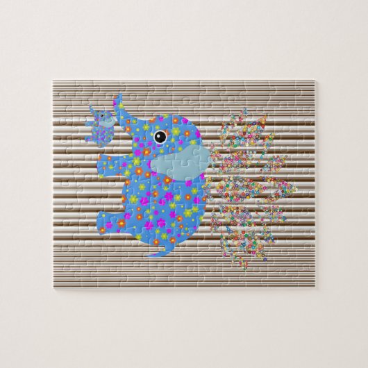 Puzzles Eléphants colorés Brown Blancs (Horizontal)