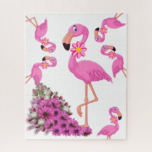 Puzzles Flamant rose rose floral (Vertical)