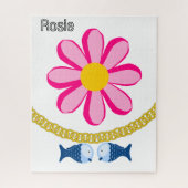 Puzzles Fleur rose Floral Poisson Or (Vertical)