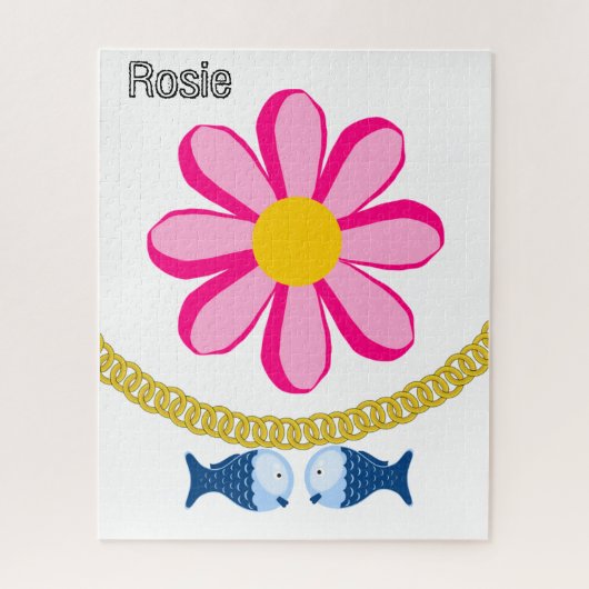 Puzzles Fleur rose Floral Poisson Or (Vertical)