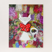 Puzzles Floral Blanc Chat Red Bow Cravate (Vertical)