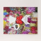 Puzzles Floral Blanc Chat Red Bow Cravate (Horizontal)