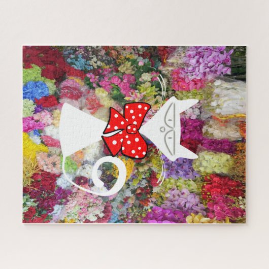 Puzzles Floral Blanc Chat Red Bow Cravate (Horizontal)