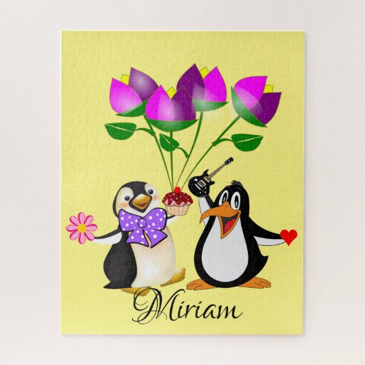 Puzzles Floral Penguin Coeurs heureux Valentine (Vertical)