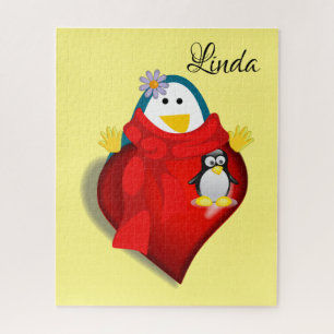 Puzzles Floral Penguin Coeurs heureux Valentine