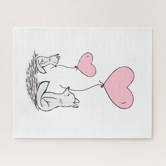 Puzzles Foxy Pink Hearts Happy Valentine's Day Legpuzzel (Horizontaal)