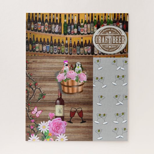Puzzles Gray Martini Glasses Beer Floral Wine Legpuzzel (Verticaal)