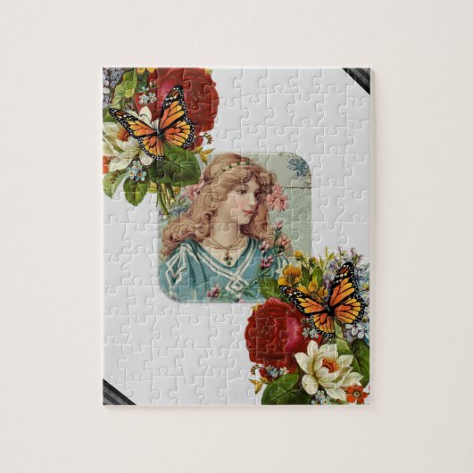 Puzzles Grey Fleurs florales victoriennes Papillon (Vertical)