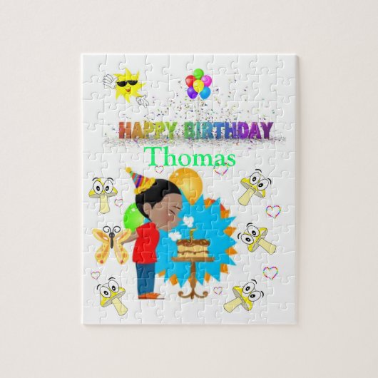 Puzzles Happy Birthday Cake African Boy Legpuzzel (Verticaal)