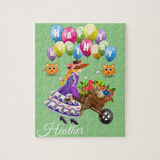 Puzzles Happy Birthday  Floral Cat Legpuzzel (Verticaal)