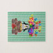 Puzzles Happy Birthday Penguin Green Stripe Legpuzzel (Horizontaal)