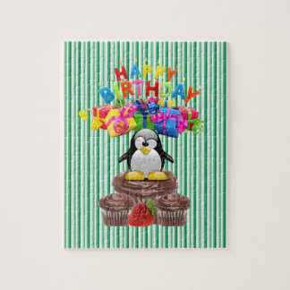 Puzzles Happy Birthday Penguin Green Stripe Legpuzzel