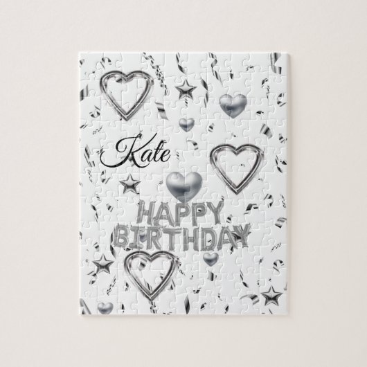 Puzzles Happy Birthday Silver Hearts Legpuzzel (Verticaal)