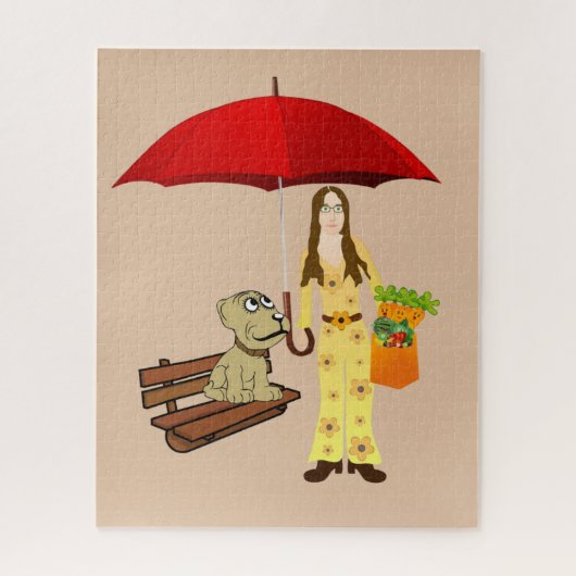 Puzzles Hippie Dog Red Umbrella Legpuzzel (Verticaal)