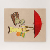 Puzzles Hippie Dog Red Umbrella Legpuzzel (Horizontaal)