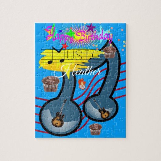 Puzzles Joyeux Anniversaire Guitare Musique Cupcak (Vertical)