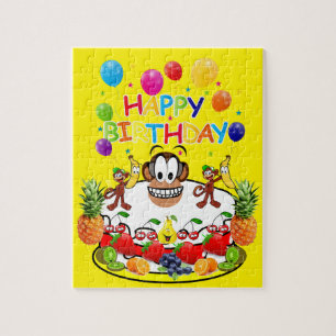 Puzzles Joyeux gâteau d'anniversaire Fruit singe