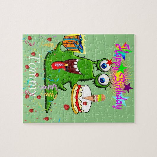 Puzzles Joyeux Monstre Vert Anniversaire (Horizontal)